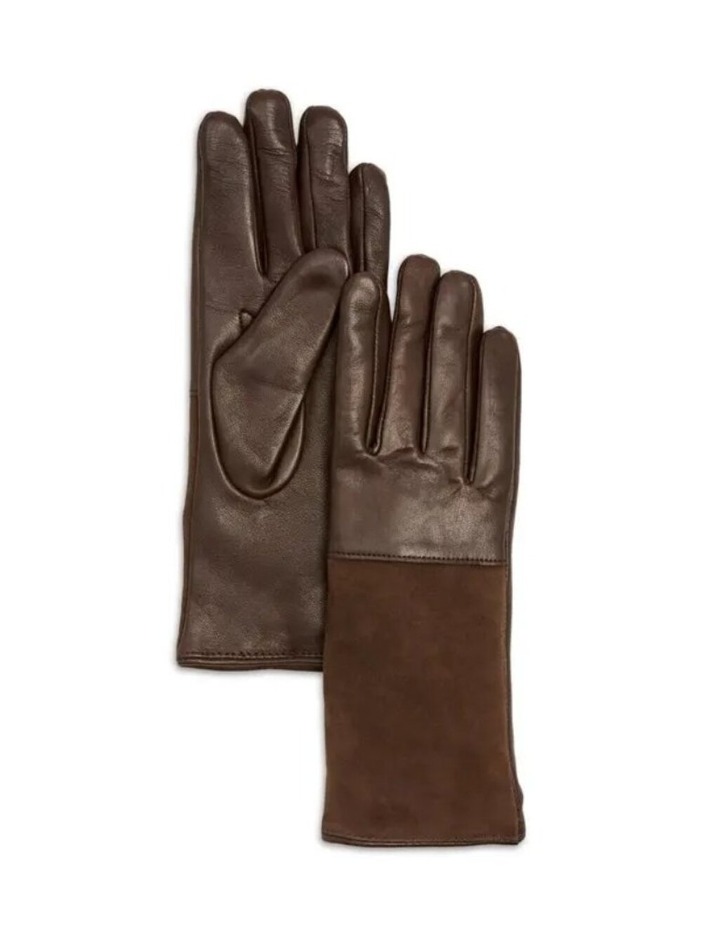 NWT Bloomingdale's Leather & Suede Gloves Dark Brown Womens Size 6.5 2pcs Avail